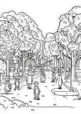 ピサロ風・公園の塗り絵