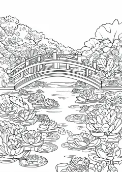 睡蓮の池の橋の塗り絵