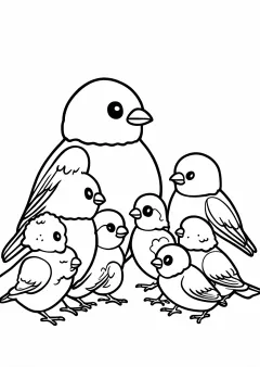 すずめ家族の塗り絵