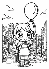 赤い風船の少女の塗り絵