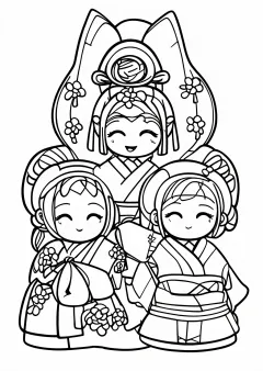 ひな祭りひな人形の塗り絵