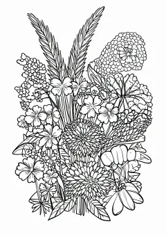秋の七草の花束の塗り絵（こまかい）
