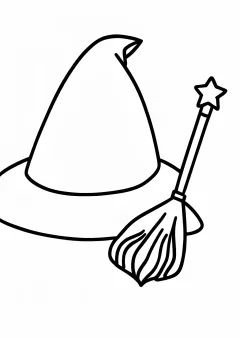 ハロウィン・魔女の帽子とほうきの塗り絵