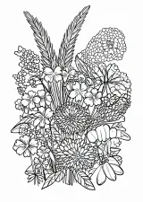 秋の七草の花束の塗り絵(こまかい)