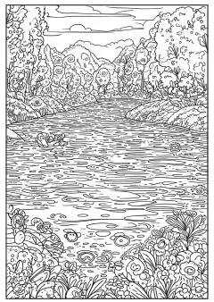 ルノワール風・川の塗り絵