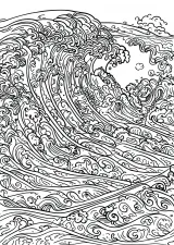 クールベ風・波の塗り絵