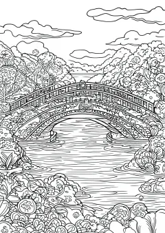 モネ風・水辺の橋の塗り絵