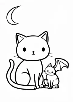 ハロウィン・黒猫とこうもりの塗り絵