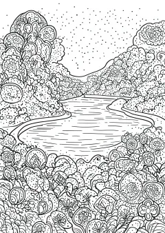 スーラ風・湖の塗り絵