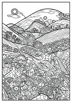 セザンヌ風・丘の塗り絵