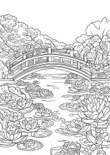 睡蓮の池の橋の塗り絵