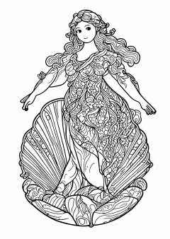 ヴィーナスの誕生の塗り絵