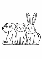 どうぶつなかよし（犬・猫・うさぎ）の塗り絵