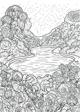 スーラ風・湖の塗り絵