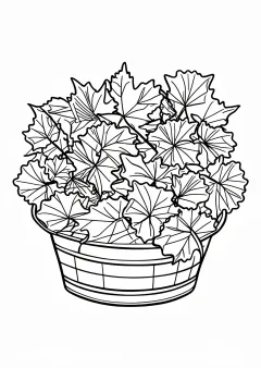 もみじといちょうの落ち葉かごの塗り絵