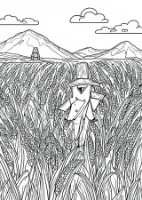 かかしと田んぼの塗り絵（こまかい）