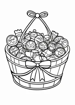 ハロウィン・お菓子バスケットの塗り絵