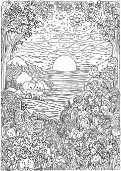 モネ風・夕暮れの塗り絵