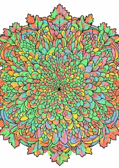 秋の花マンダラの塗り絵（こまかい）（見本）