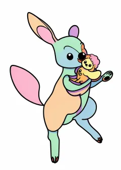 ジャンプしているカンガルーの塗り絵（見本）